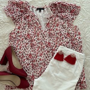 Banana Republic red/pink leopard blouse, size L